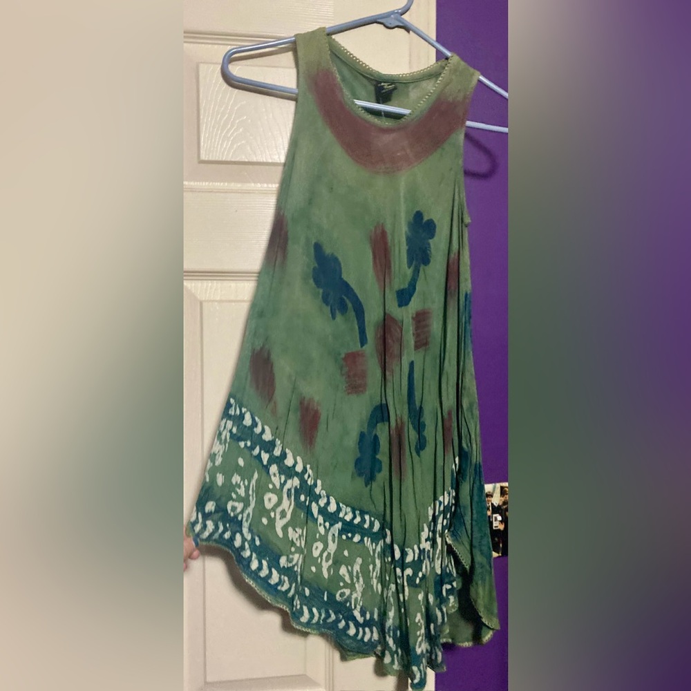 Green and Blue Floral Oversized Tank